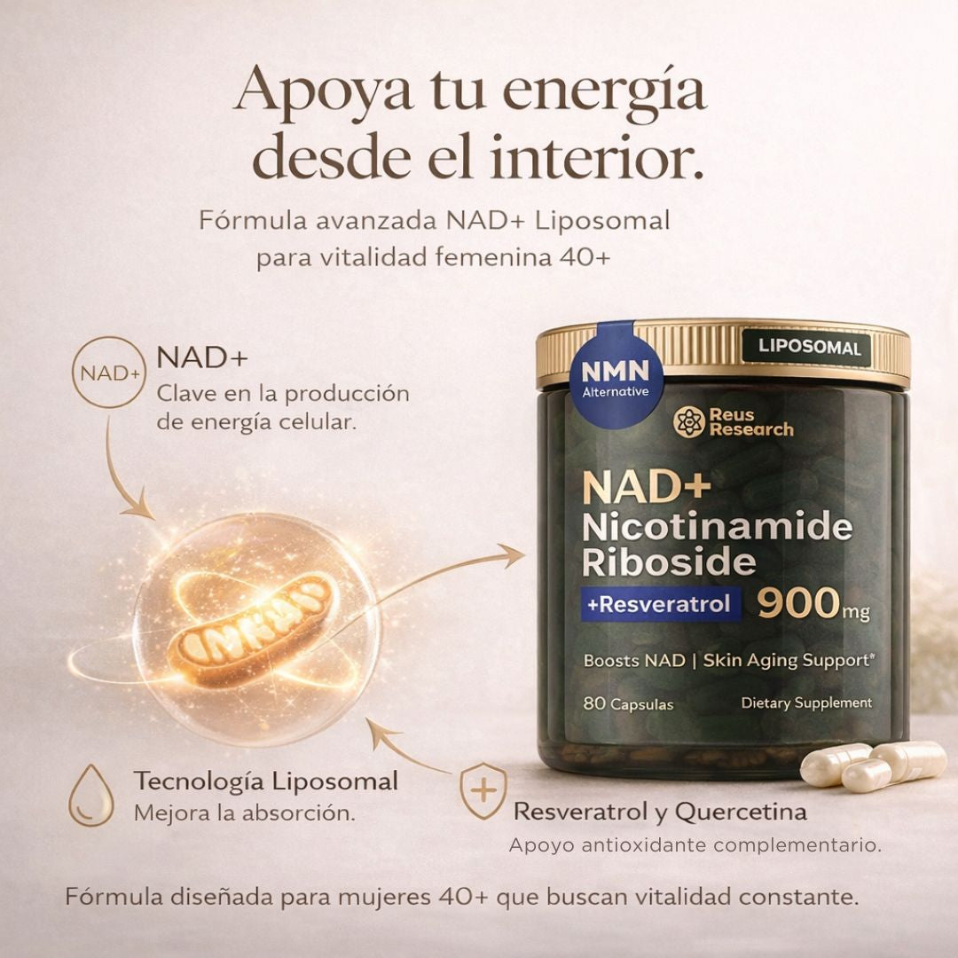 NAD+ con Resveratrol · Vitalidad que se siente - Energía que permanece.