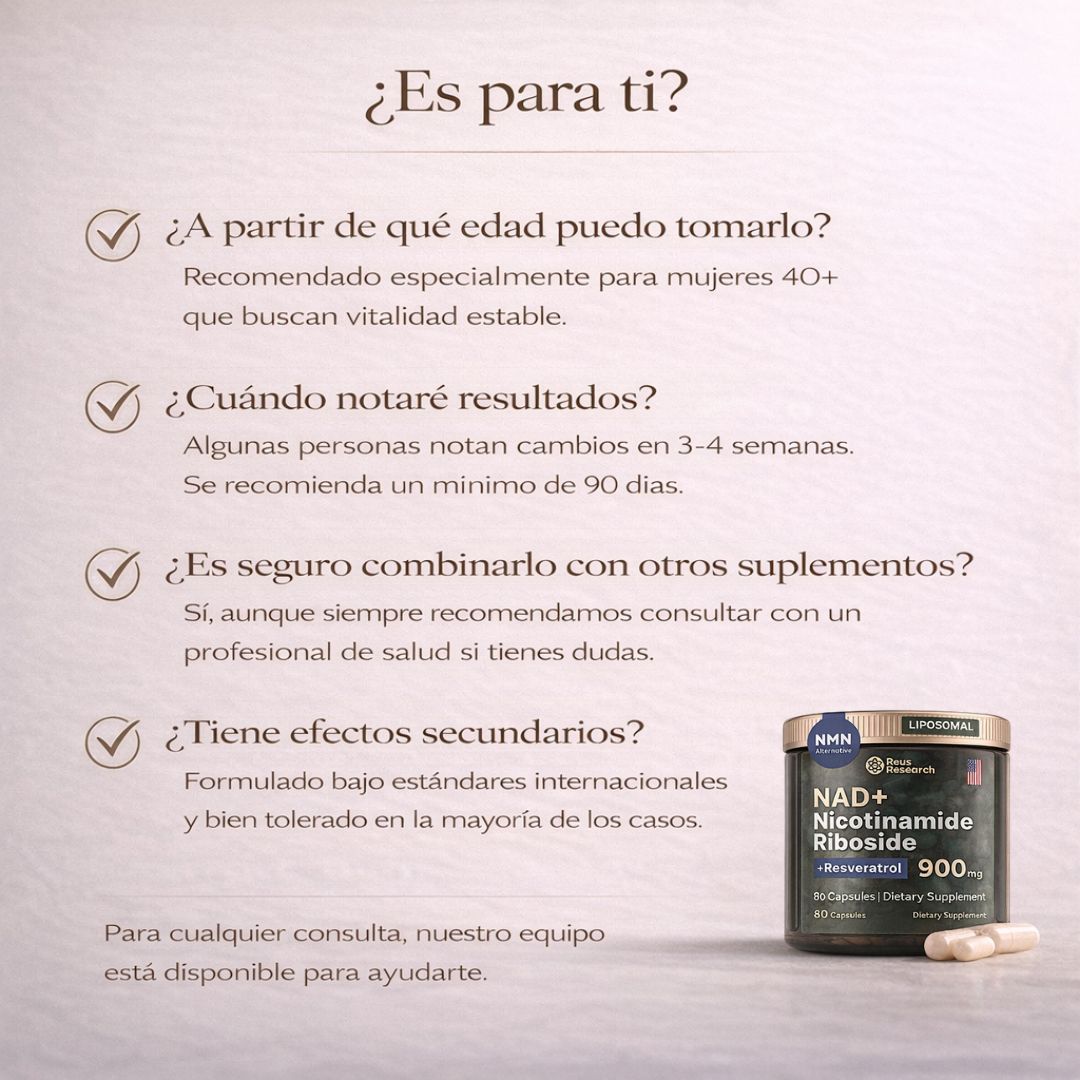 NAD+ con Resveratrol · Vitalidad que se siente - Energía que permanece.