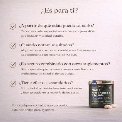 NAD+ con Resveratrol · Vitalidad que se siente - Energía que permanece.