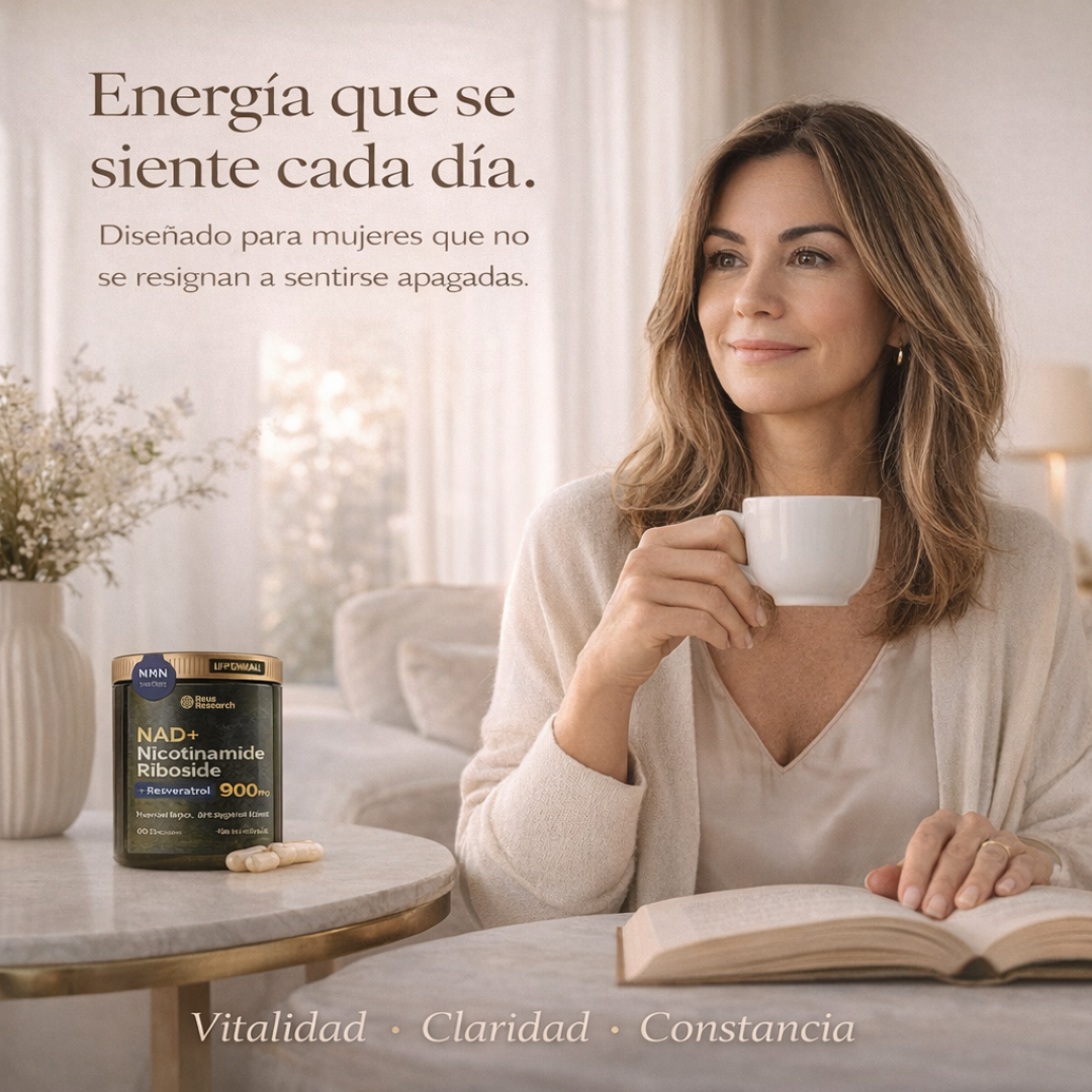 NAD+ con Resveratrol · Vitalidad que se siente - Energía que permanece.