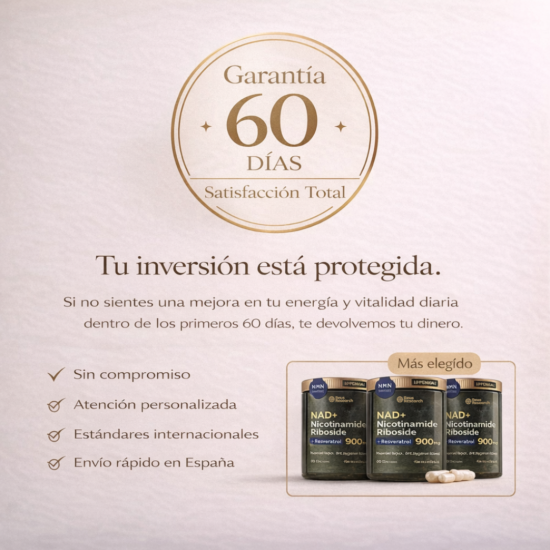 NAD+ con Resveratrol · Vitalidad que se siente - Energía que permanece.